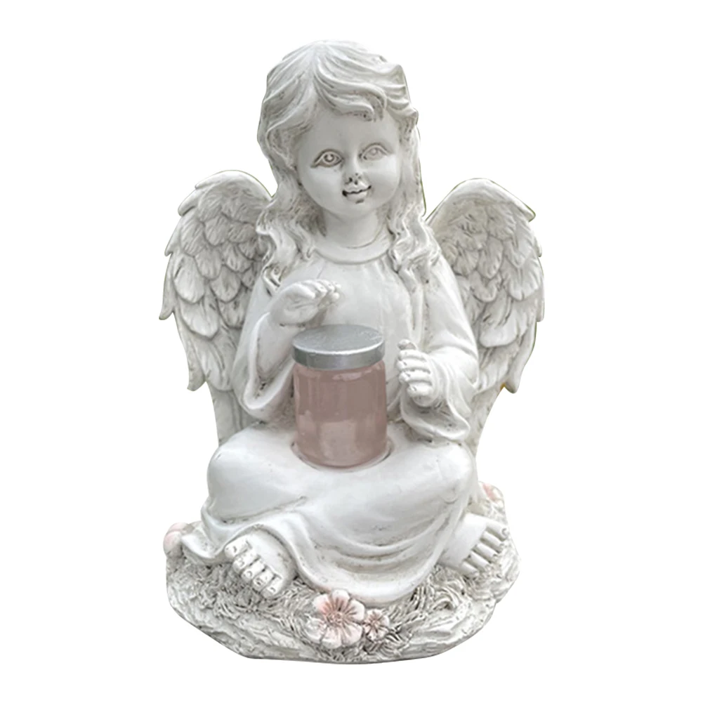 Resin Winged Angel Craft Statue Garden Ornament Solar Lamp 3D Angel Statue Artwork Christmas Gifts Home Decor for Yard