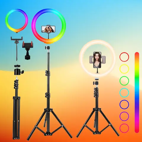 12 Inch Dimmable LED Selfie Ring Light Kit With 43.3 Inch 110cm Tripod And Dual Phone Holders - 3-Color Adjustable Perfect