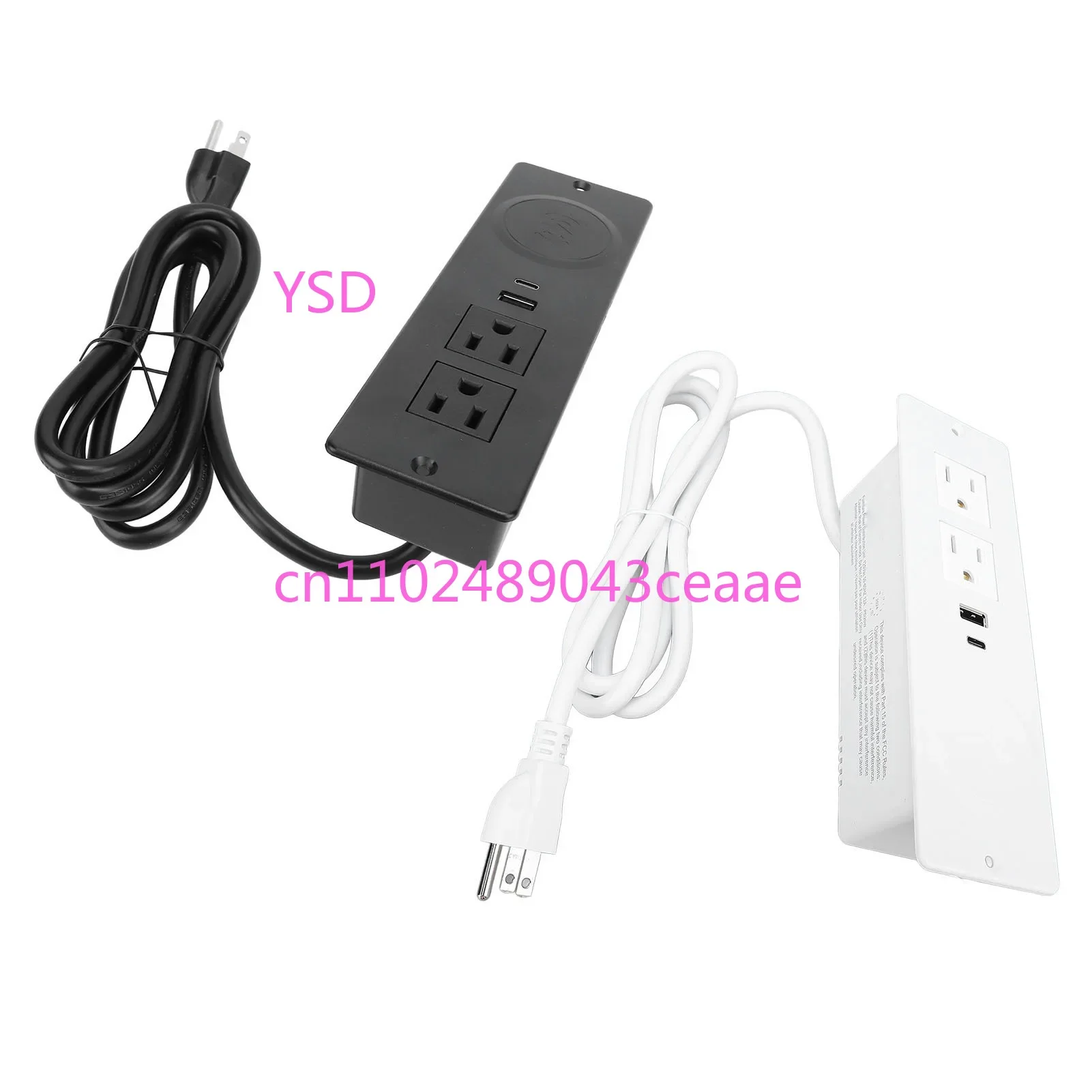 Recessed Power Strip with Embedded Outlet 2 AC Ports PD 20W USB C 18W USB A 15W Wireless 1.5m Cable 15A