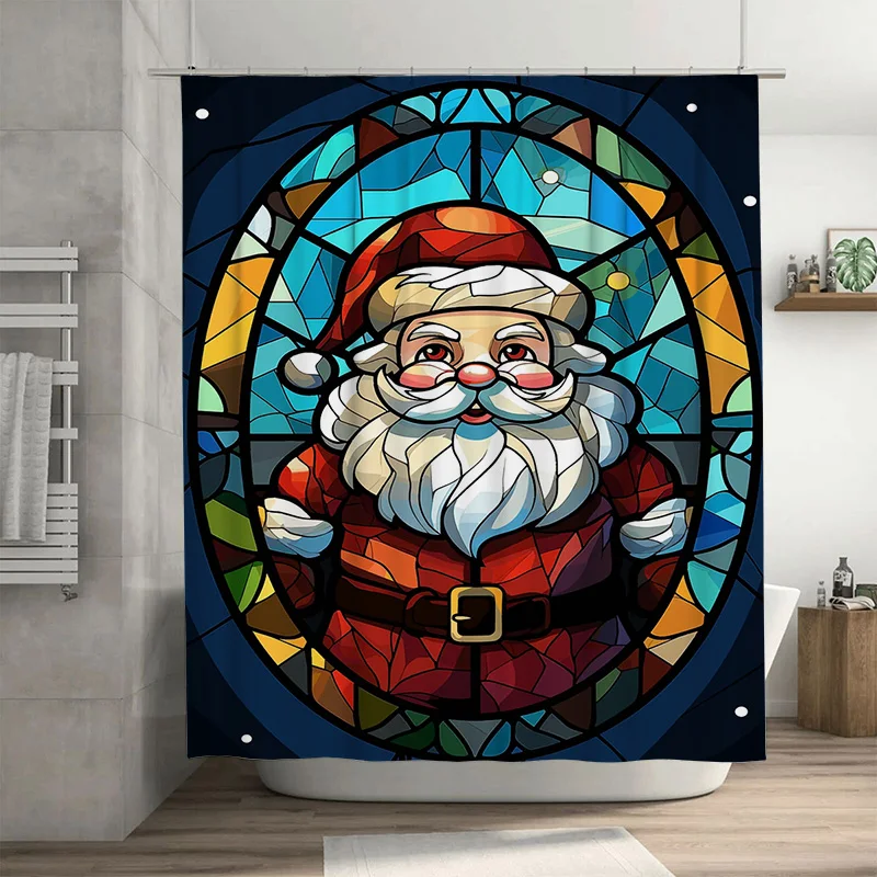 

TuniuCharming Santa Claus Bathroom Shower Curtain Festive Holiday Decor Fun Christmas Print Waterproof Fabric Home Accent