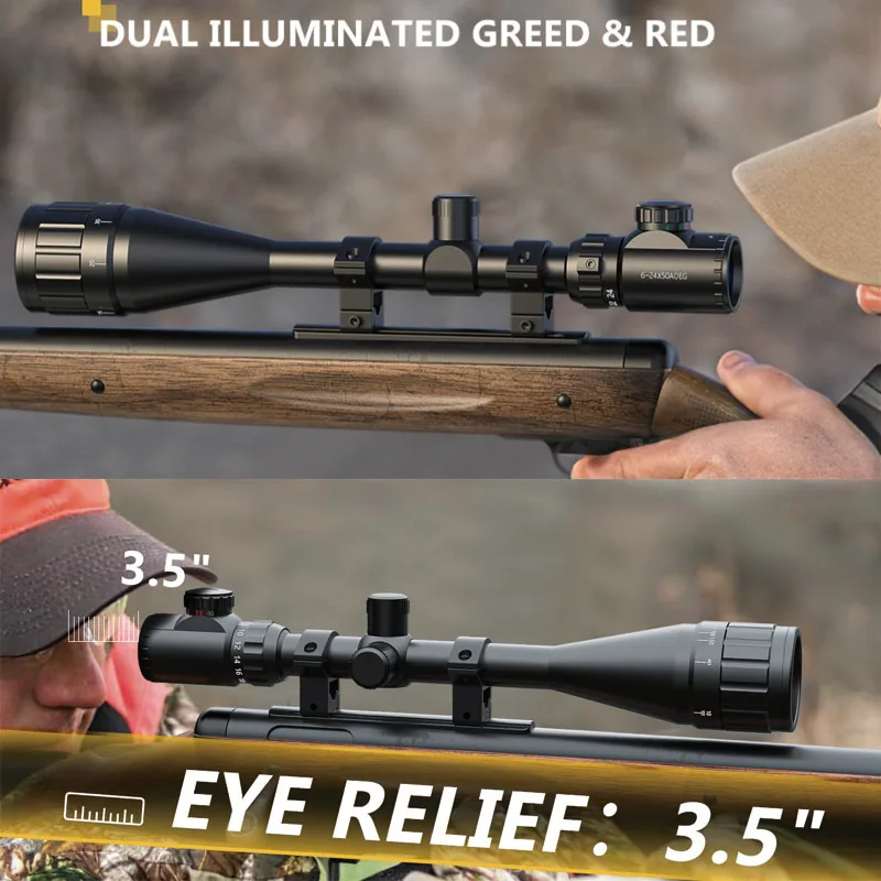 

6-24x50 AO Rifle Scope For Hunting Red Green Illuminated Reticle Long Range 1 inch Tube RifleScope With Scope Rings