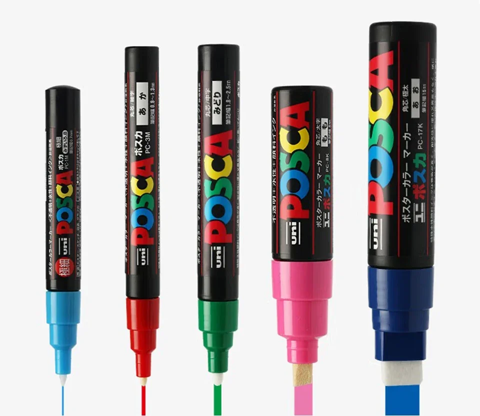 16-teiliges Japan UNI POSCA Wasserbasiertes Farbmarker-Set Acryl-Graffiti-Zeichenstifte Permanent Wasserfest PC-3M/1M/5M Kunstbedarf – Detail 8