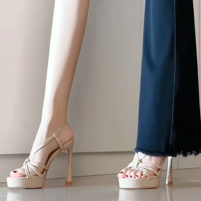 Summer 2026 French Style Nude Color Sandals Women's Open Toe Thin Heel Waterproof Platform Sexy High Heels Buckle Strap Shoes view 6