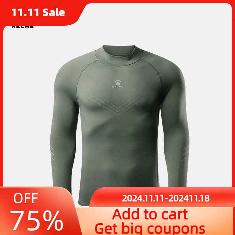 Kelme Men's Mid-collar Fitness Clothing Fall And Winter Compression Garment Warm Padded Gym Sports Long-sleeved Tops