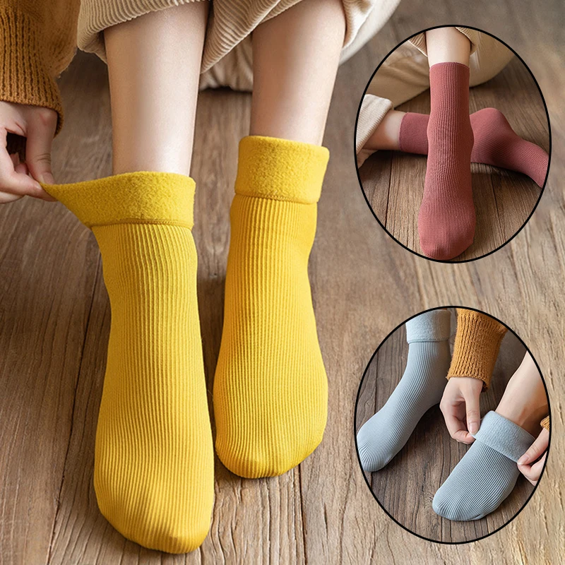 

1 Pair New Autumn Winter Adult Warm Men Women socks Floor Socks Plush Thicken Thermal Medium Tube Solid Color Velvet Snow Socks