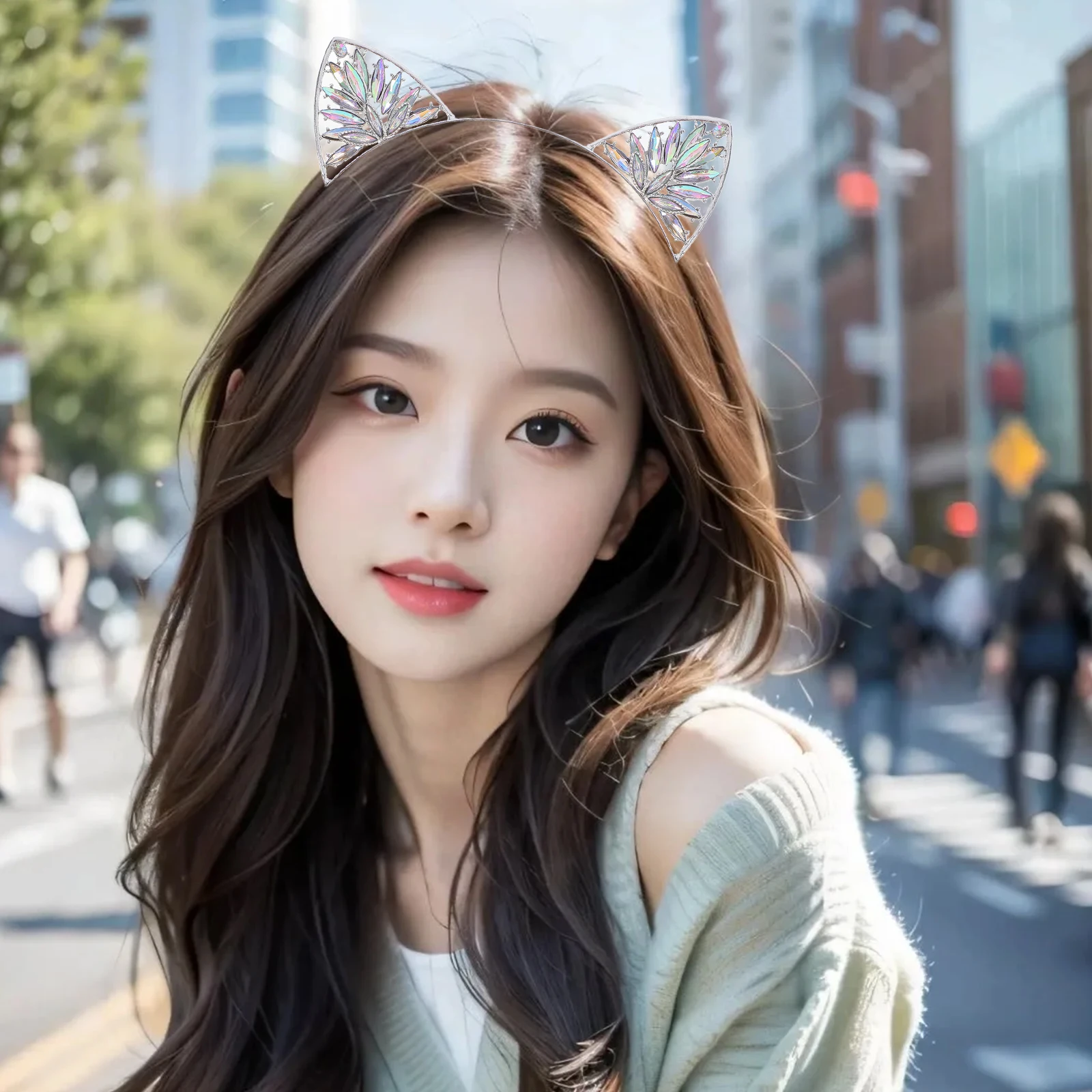 

Crystal Cat Ears Headband Durable Sparkling Rhinestones Lovely Hairband Halloween Cosplay Animal Prop Hair Accessories