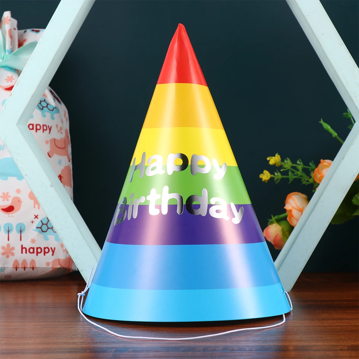 

50Pcs Childrens Birthday Party Hats Rainbow Design Eye Catching Look Firmly Stay Head Photo Props Birthday Hat