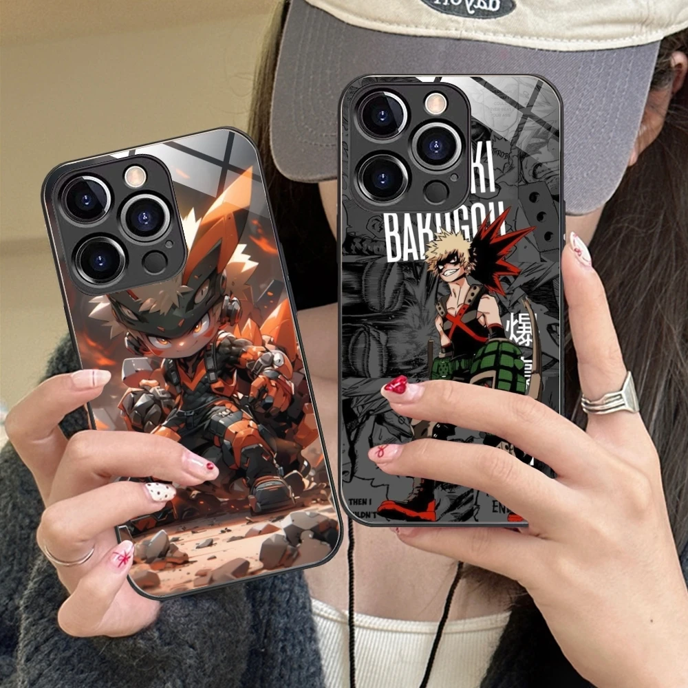 Hero Katsuki Bakugo Cell Phone Case for iPhone 15 14 13 12 11 X XR XS 8 Pro Max Plus Mini PC Glass Phone Cover Shell