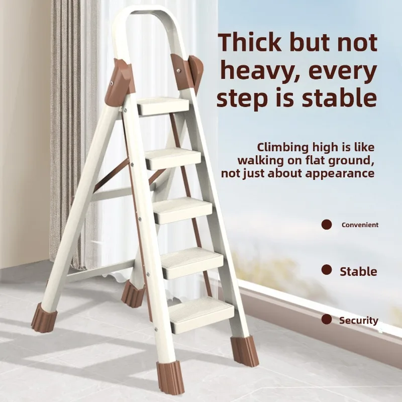 Household Thickened Carbon Steel Folding Ladder Indoor Multifunction Compact Lightweight Wide Step Thickened Step Ladder