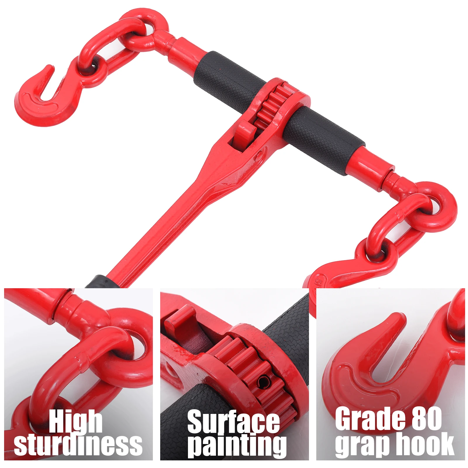 Łańcuchy holownicze o wysokiej wytrzymałości 4900 kg z napinaczami G80, zestaw łańcuchów 20' z napinaczem ładunku.
