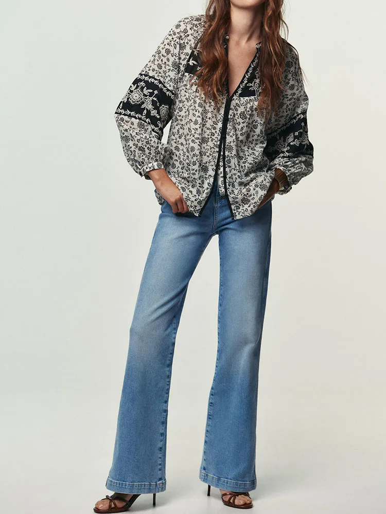 High-End Inverno Nuovo Casual Stampa Floreale In Rilievo irt per Le Donne ZA2025 Ele Etnico Sle Costume di Scena Delle Signore Faion