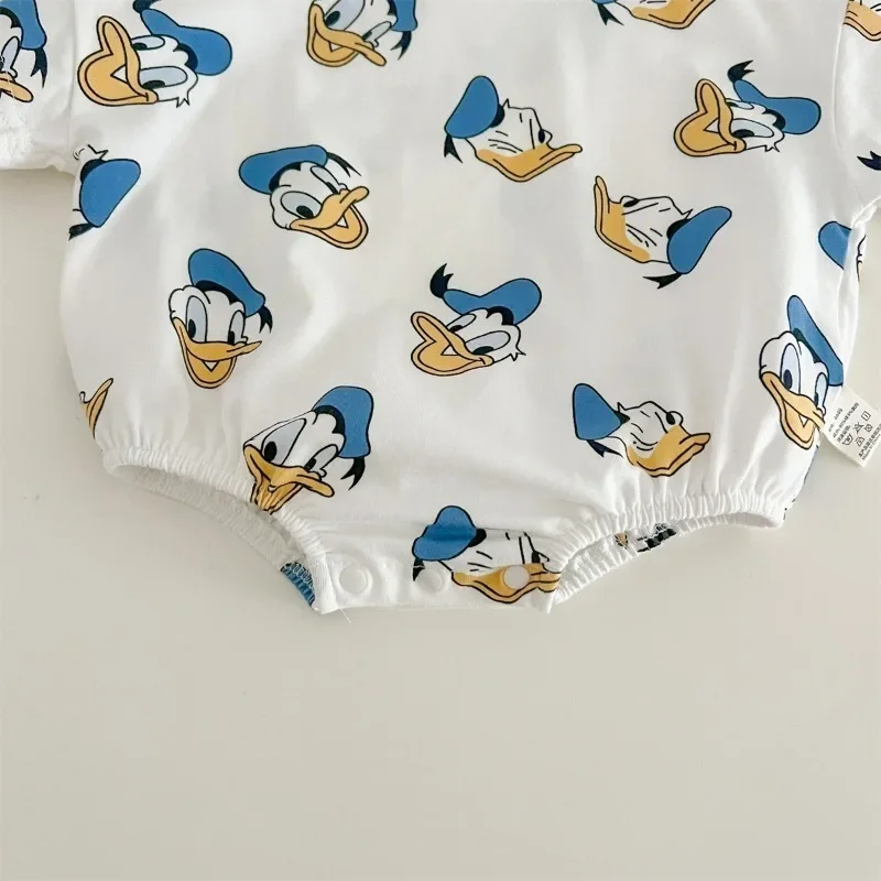 Disney Cartoon Donald Duck Short Sleeve Triangle Wrap Fart Clothes Daisy Duck Baby Hat Socks Soft Cotton Clothing Suit Gifts