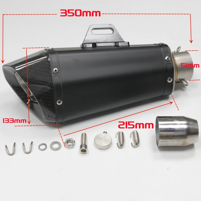 Motorcycle Exhaust Muffler Universal 51mm Aluminum CNC Carbon Fiber Black Exhaust System Slip On Exhaust Pipe