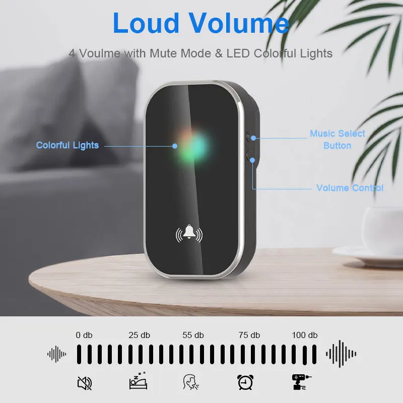 Outdoor Wireless Doorbell No Battery Required Self-Powered Smart Home Welcome Door Bell Garden Kinetic Ring Chime Kit EU US Plug