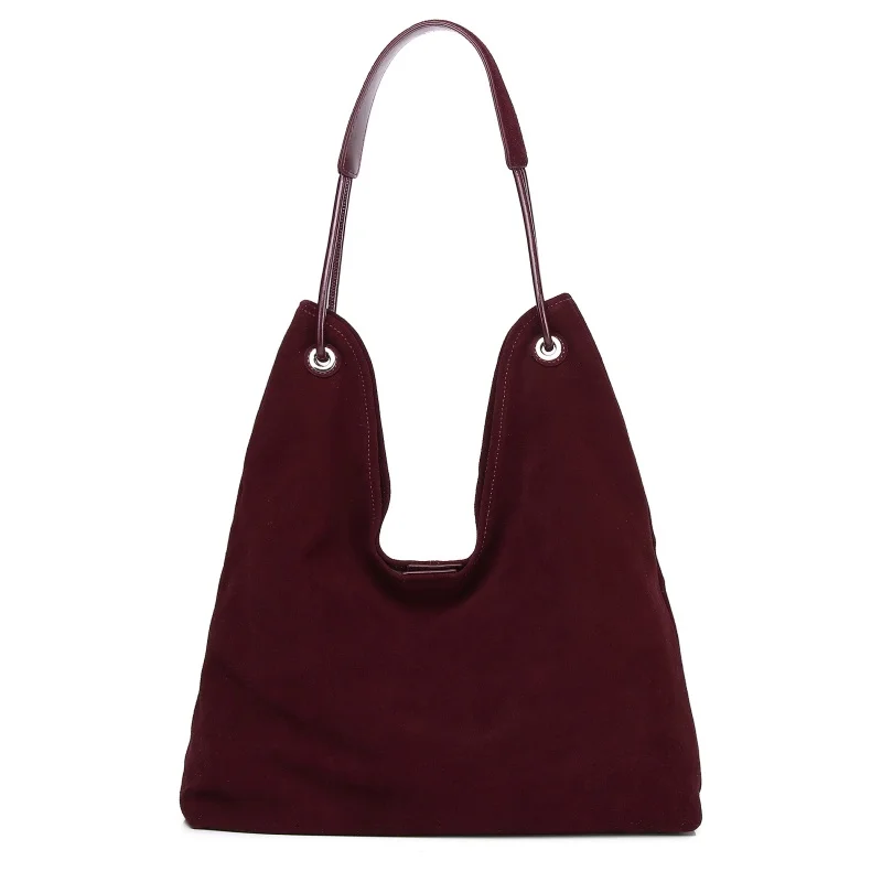 Nuova borsa tote satinata in pelle scamosciata autunno e inverno in pelle scamosciata, stile casual e pigro, borsa a tracolla di grande capacità in pelle bovina con strato superiore