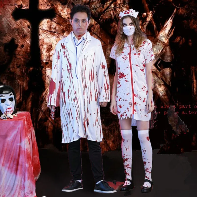 

Adult Halloween Couple Costume - Scary Nurse Costume For Women And Doctor Costume For Men.