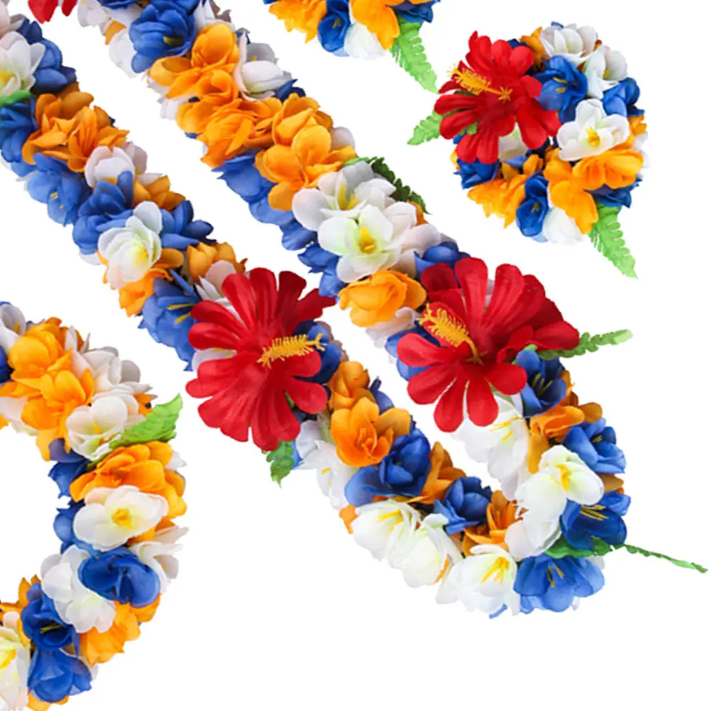 

4 Pcs Artificial Flower Wreath Tropical Flowers Luau Decorations Party Garland Beach Hawaiian Lei