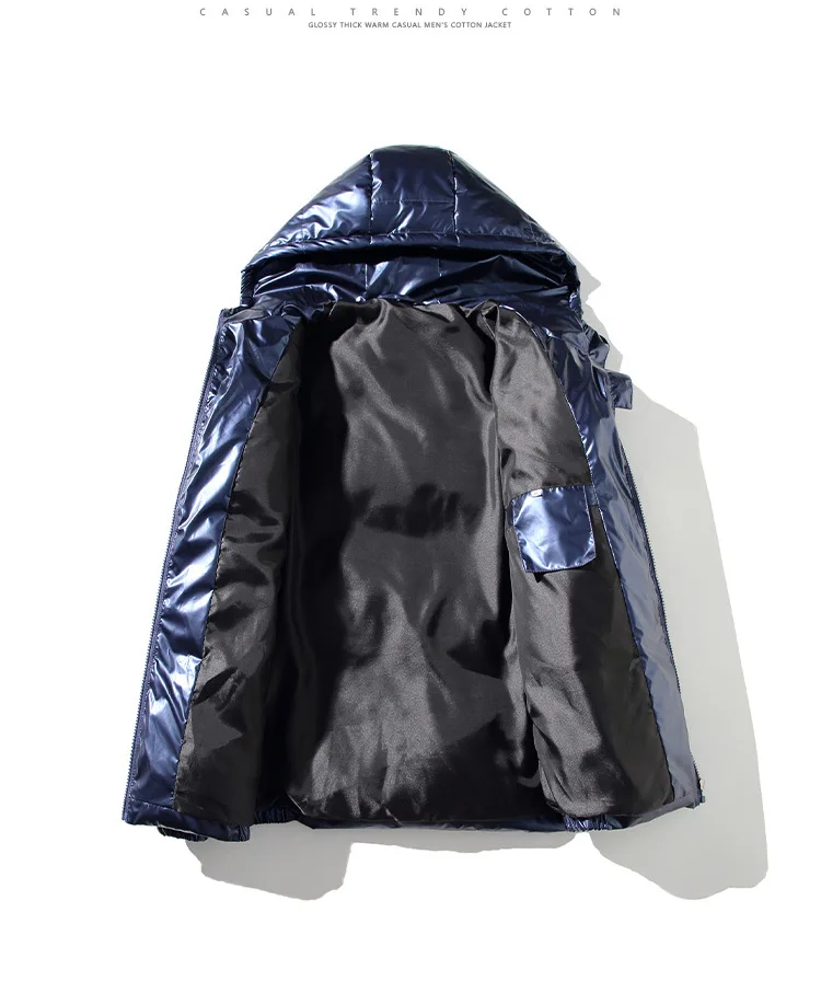 2026 High-Shine Puffer Jacket Men's Cropped Oversized Hooded Coat Futuristic Tech-Inspired Streetwear Metallic Winter Coat Youth