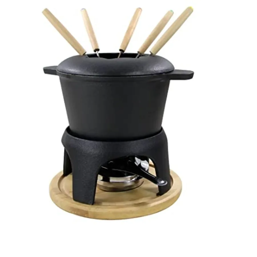 

Traditional Fondue Set Matte black enameled cast iron fondue for Taditional swiss fondue 12 pcs fondue pot. for Meat, Chocolate