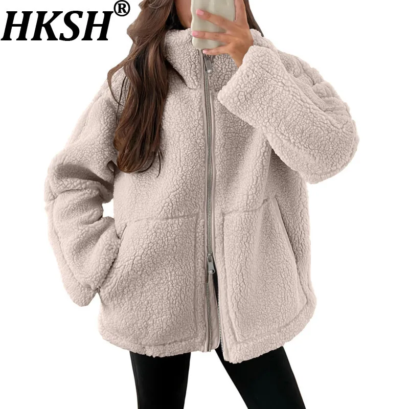 

HKSH 2025 Winter New Women Warm Coat Turtleneck Solid Color Double-zipper Pocket Versatile Elegant Casual Thicken Jacket HK15960
