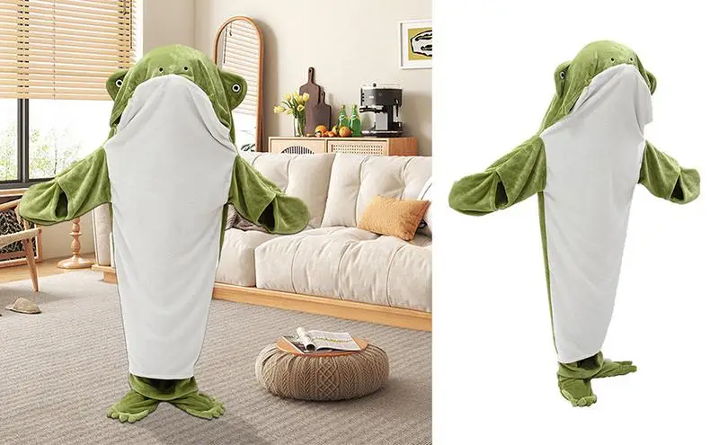 

Cute Frog Jumpsuit Hoodie Wearable Sleeping Bag Hoodie Blankets High Quality Fabric Shawl for Sleepovers Parties Camping