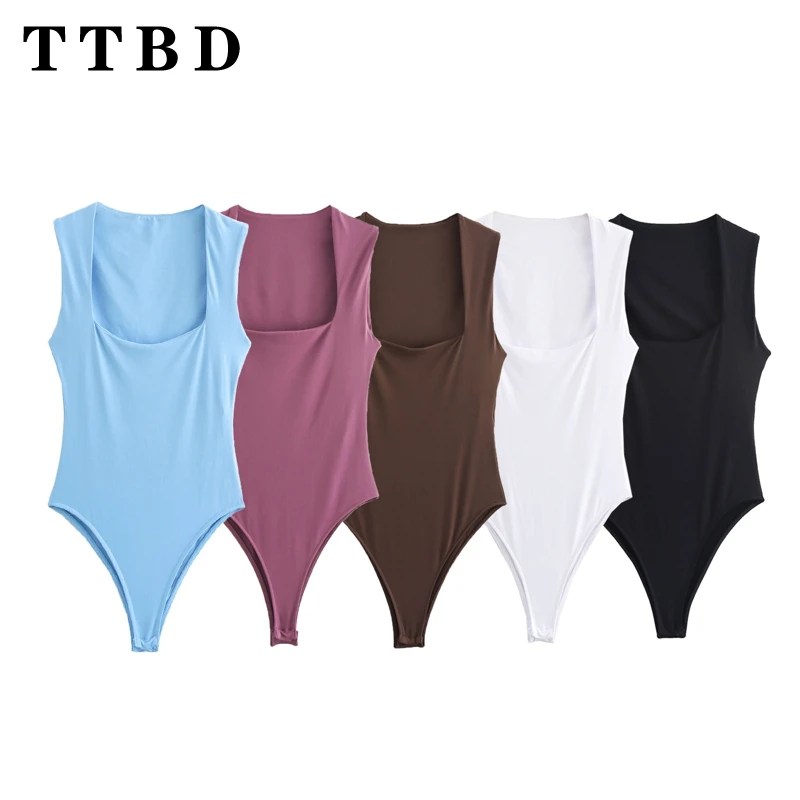 TTBD 2024 Summer Wear New Women\'s Bodysuit Sleeveless Trend Solid Color Casual Off Shoulder Top