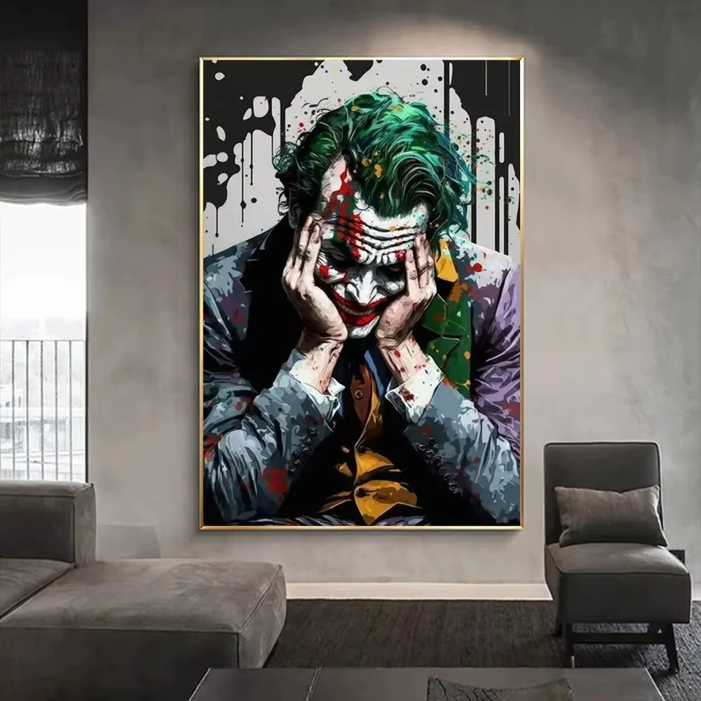 The Joker Man Oil Canvas Painting Comic-Joker Prints Wall Poster Home Decor Painting Wall Pictures for Living Room Decoration