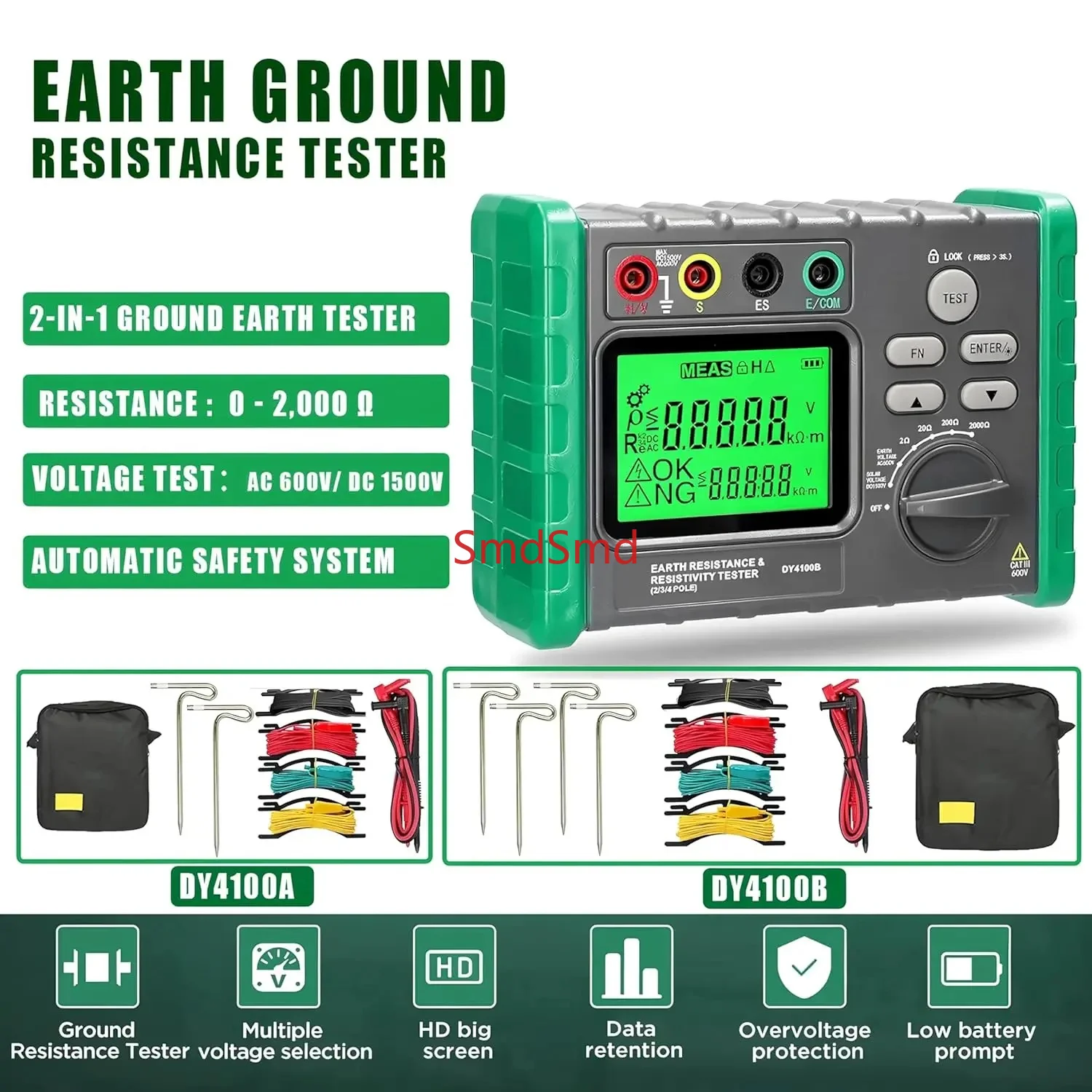 Digital Display Grounding Resistance Tester Multi-Gear Voltage Meter Megohmmeter for Photovoltaic Power Communication Railway