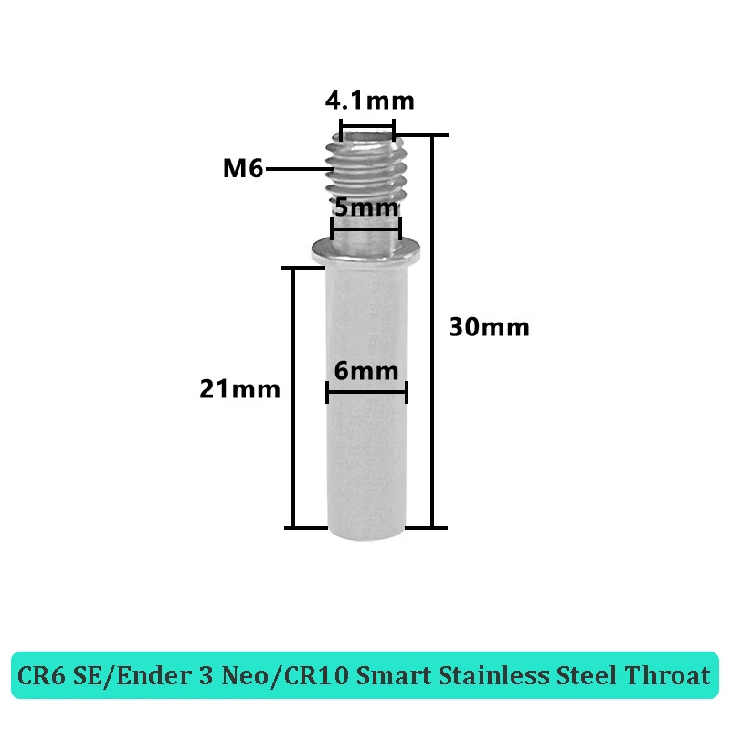 4pcs 4.1mm Throat Stainless Steel CR-6 SE Heatbreak 3D Printer Parts Hotend All Metal Throats For CR6 SE Ender 3 Neo CR10 Smart