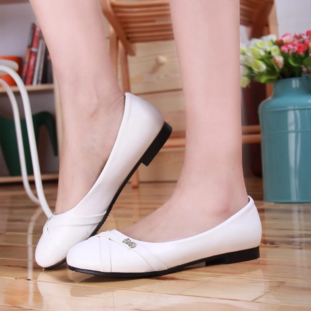 Large Size 47 Fashion Women\'s Flats Shoes Spring Female Ballet Shoes Round Toe Solid black white Casual Work Loafer Shoes Ladies