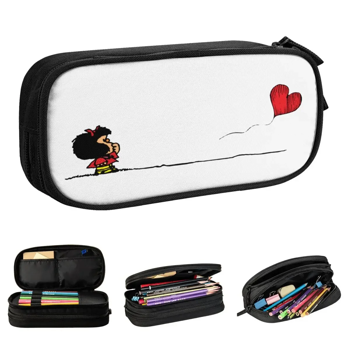 

Mafalda Heart Pencil Cases Cartoon Pencilcases Pen Holder for Student Big Capacity Bag Students School Zipper Stationery