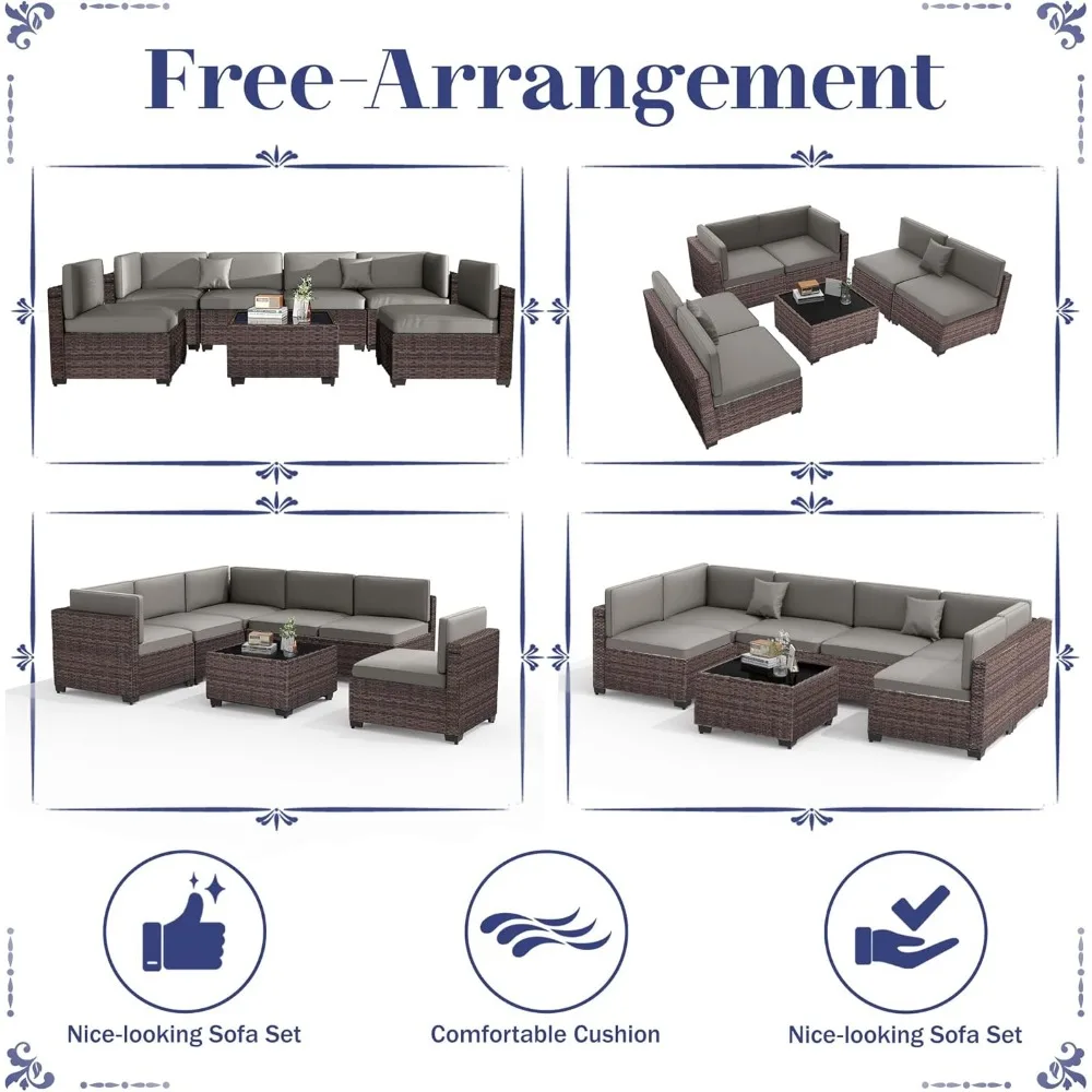 7-Piece Outdoor Modular Sectional Sofa Set with PE Rattan, All-Weather Wicker Patio Conversation Furniture