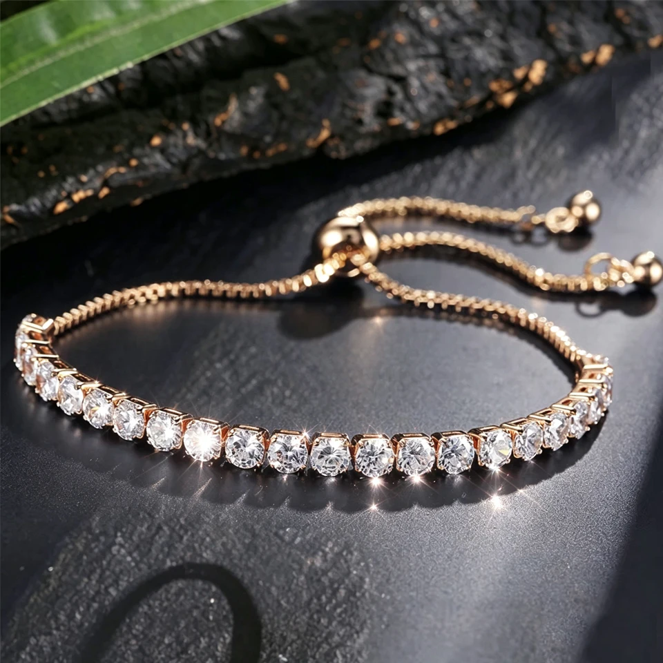 ZAKOL Fashion Cubic Zirconia Tennis Bracelets Bangle for Women White Round Crystal Adjustable Bracelet Wedding  Jewelry