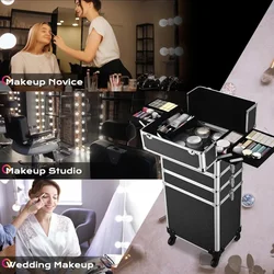 Rolling Makeup Train Case 4 in1 Cosmetic Trolley Organizer custodia da viaggio bloccabile Salon Barber Case carrello da viaggio tronco