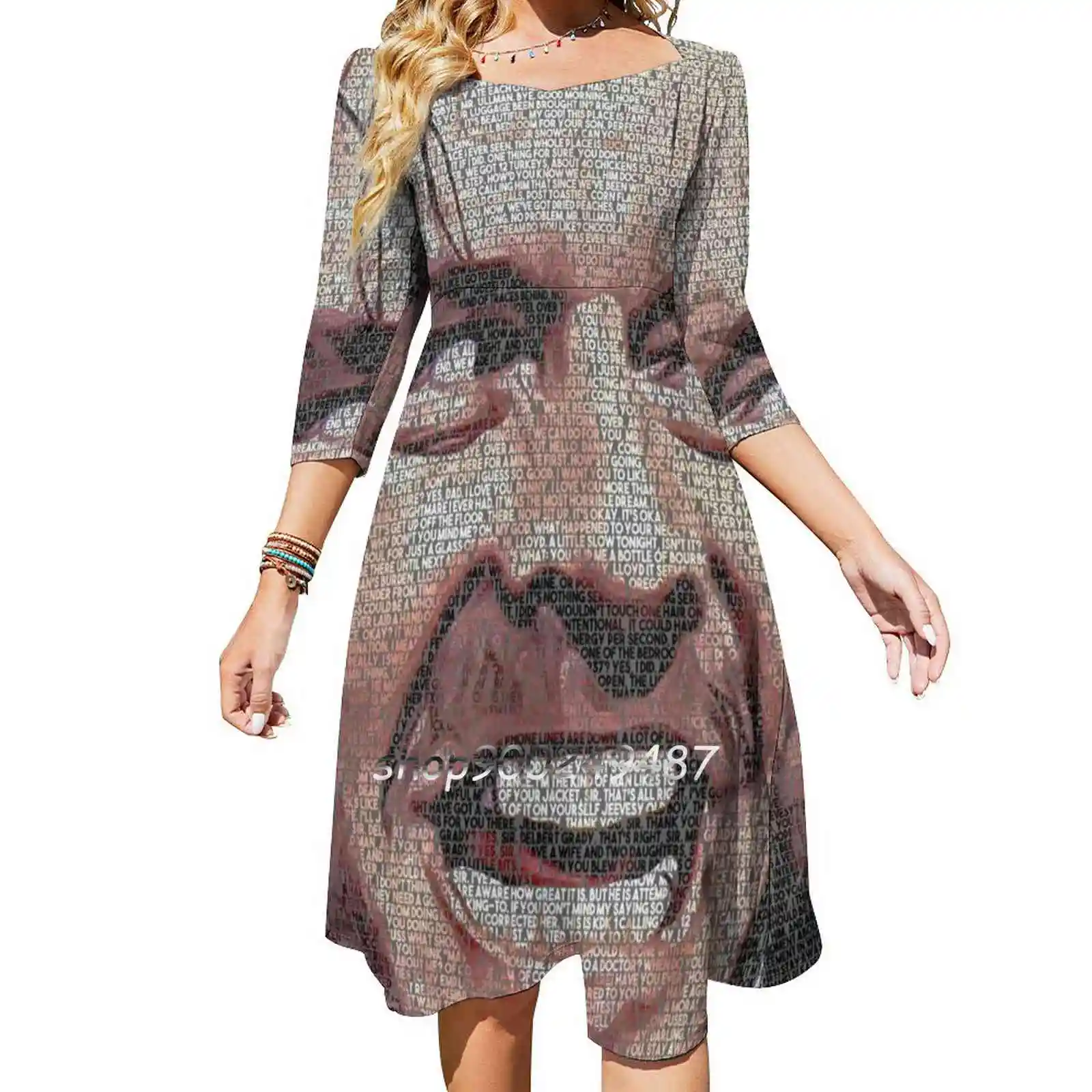 Script Text Portrait Of Jack Torrance With Full Script Of Women Casual High Waist Mini Dress Short and Long Sleeve Dresses