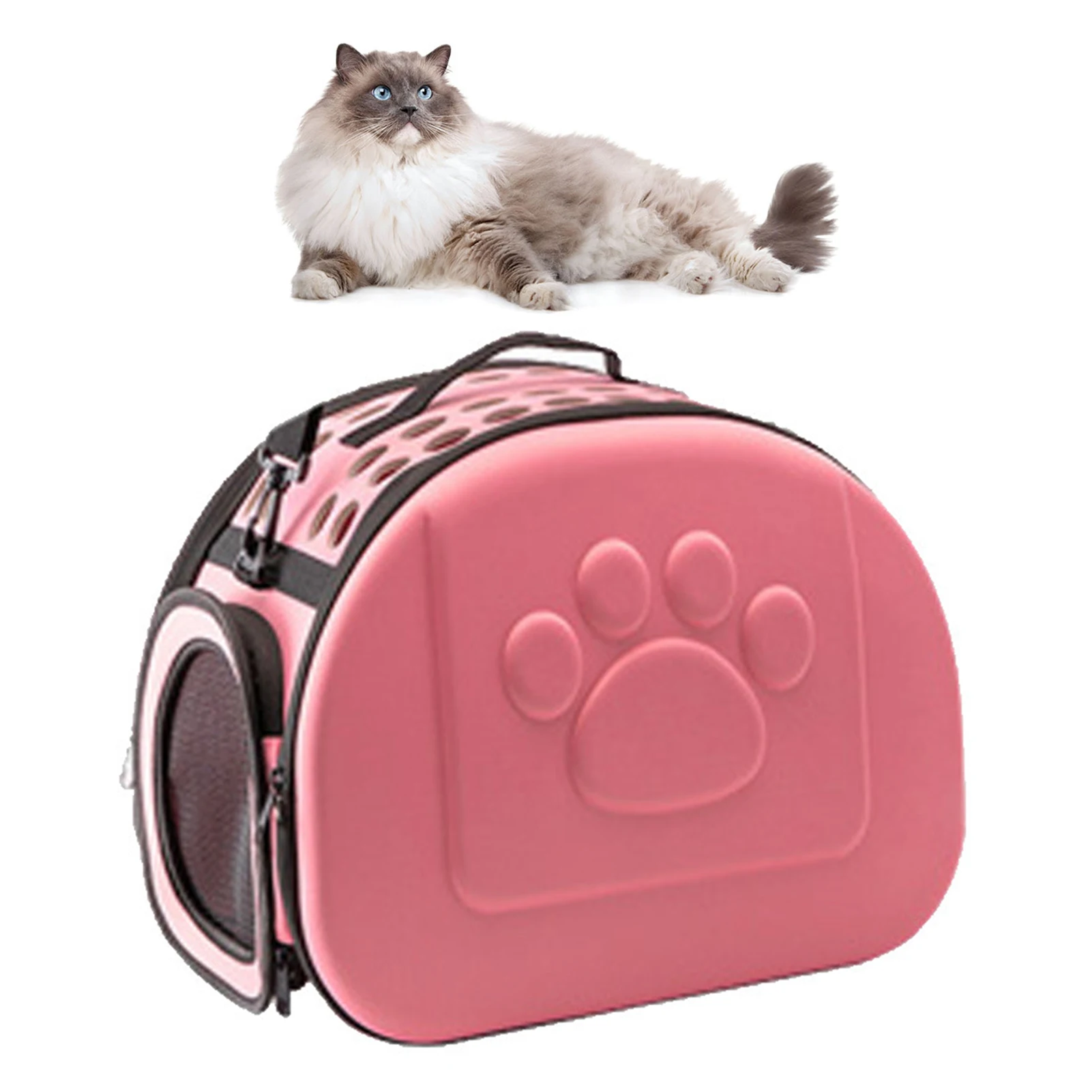 Cat Carrier Collapsible Breathable Large Capacity Portable Pet Carrying Bag With Shoulder Hand Strap For Travel Car No Pattern