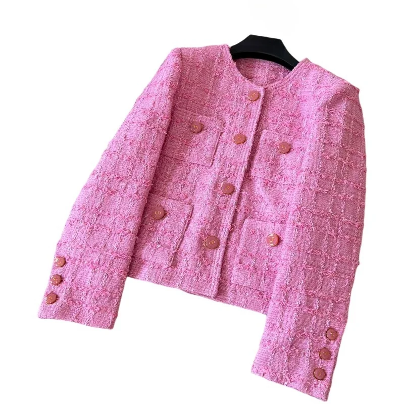 Tweed Three-Dimensional Small Fraud Luxury Peach Powder Check Coat Short Temperament Top New Pink Blzer Elegant Blazer