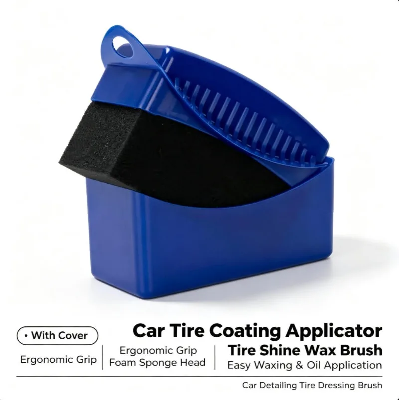 Car Interior Crevice Edge Applicator Wax & Coating Sponge Brush with Cover Tire Shine Sponge Applicator Car Wheel Cleaning Brush