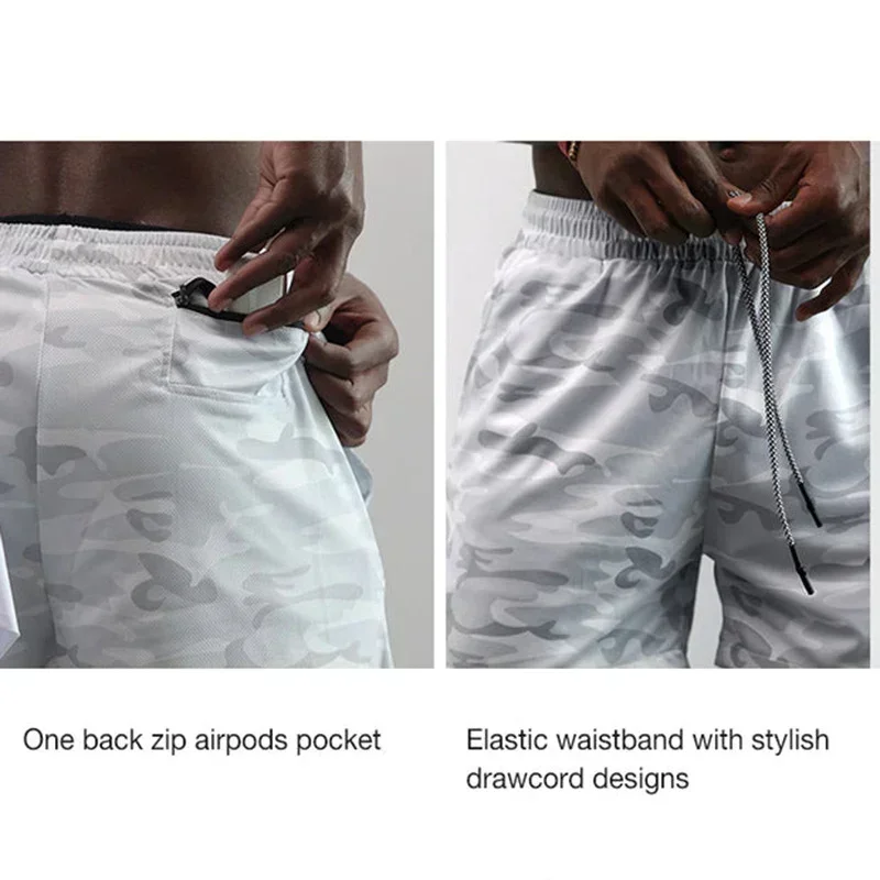 Mens 2 in 1 Running Shorts with Phone Pockets New Summer Anime Shorts Adult Double Layer Beach Pants Casual Lightweight Shorts