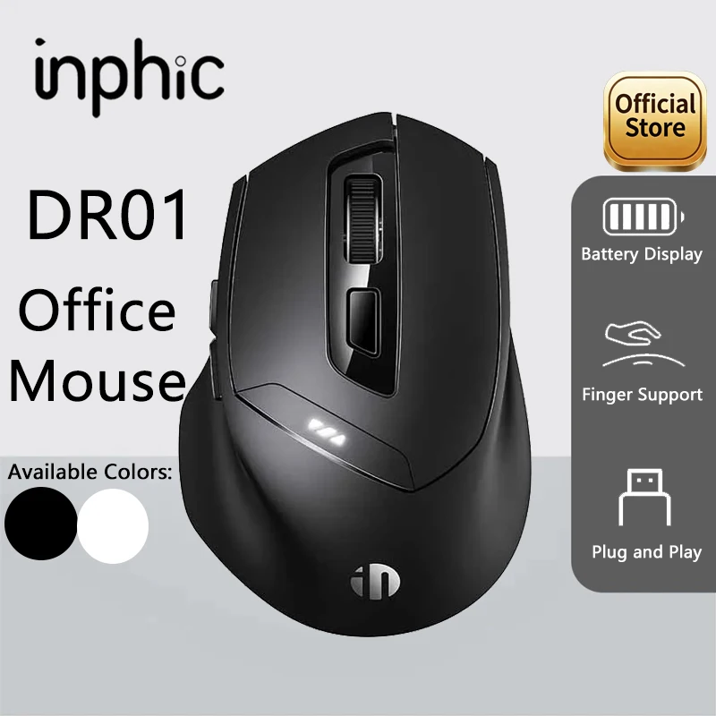 Inphic DR01 Bluetooth Wireless Mouse Ergonomic Design Silent Rechargeable Mouse for Home Office Laptop Desktop and Tablet