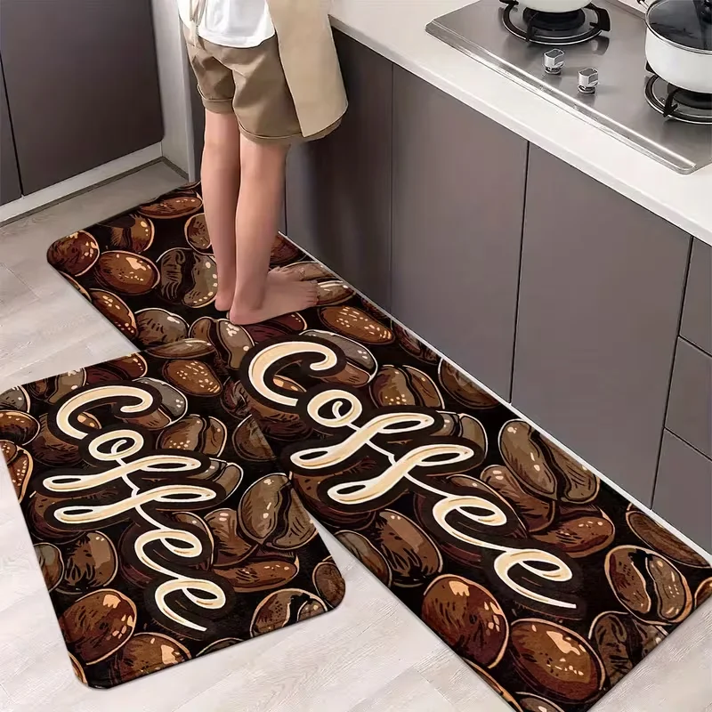 Simple Atmosphere Brown Coffee Bean Print Kitchen Mat Floor Mat Door Mat Bathroom Mat  Machine Washable Spring Summer Decoratio
