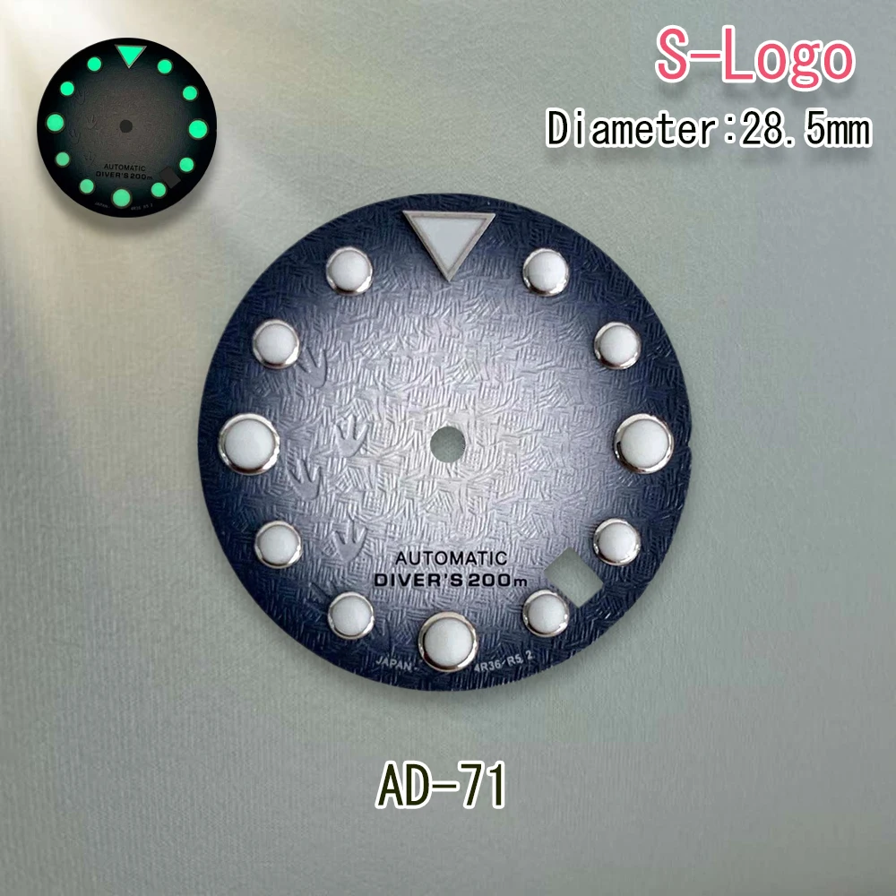 S Logo Wijzerplaat 28.5mm NH35 Wijzerplaat 3D Voetafdrukken Wijzerplaat Fit/NH35/NH36 Beweging C3 Groene Lichtgevende SKX007 Horloge Modificatie Accessoires