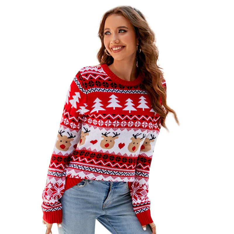 Popular Casual Pullover Christmas Sweater For Women With Lazy Style Autumn Winter European American Women's Knitted Sweater