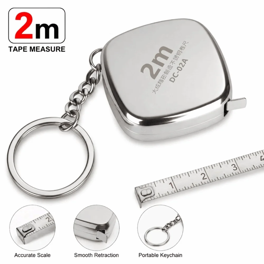 Portable 2m Mini Tape Measure Stainless Steel Precision Pocket Tape Measure Retractable Key Ring Tape Measure DIY Craft