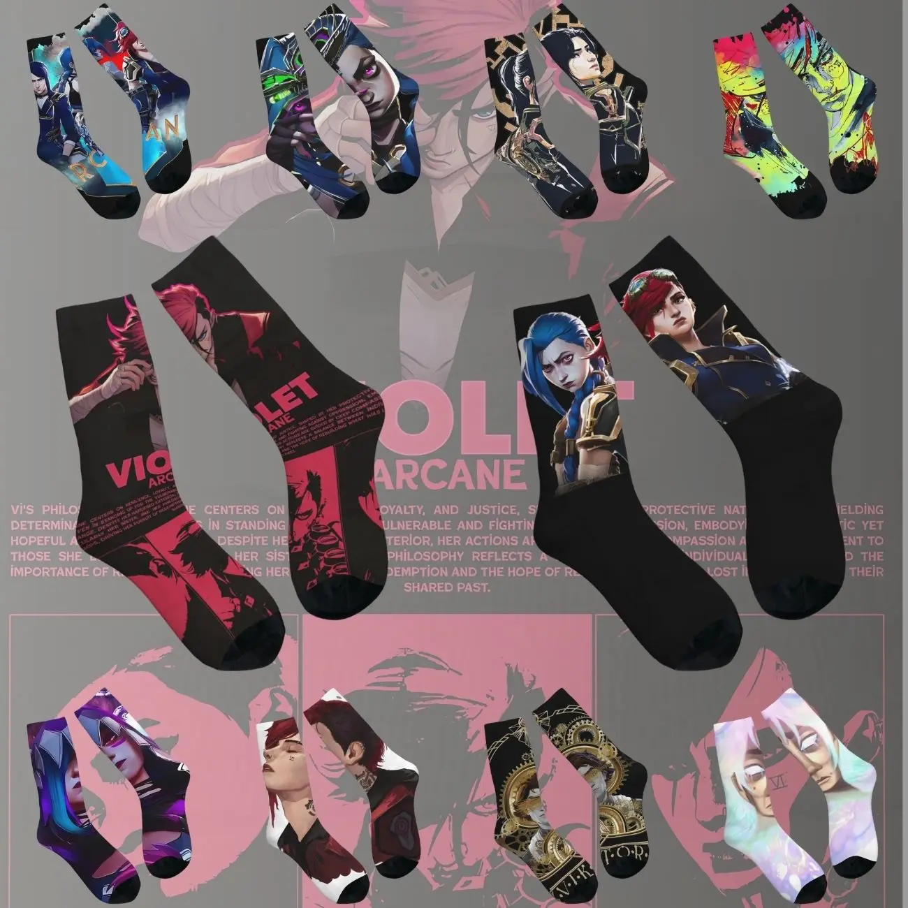 Couple Socks Vi Arcane Stockings Spring arcane movie Violet Funny Breathable Socks Graphic Outdoor Sports Non-Slip Socks