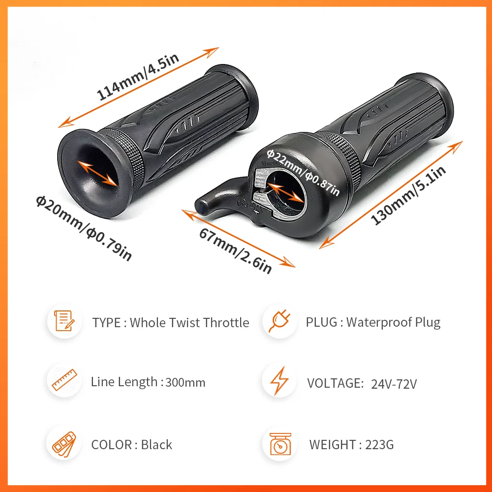 Acceleratore Ebike Twist 8FUN per BAFANG BBS01 BBS02 BBSHD Motore Mid Drive con connettore impermeabile femmina a 3 pin Ebike Full Twist