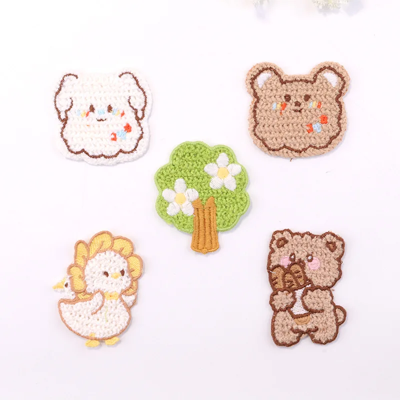 5PCS Cartoon Rabbit Bear Head Cute Animal Stickers For Kids Clothing Iron On Patch Embroidered Appliques Clothes Hats Patchs