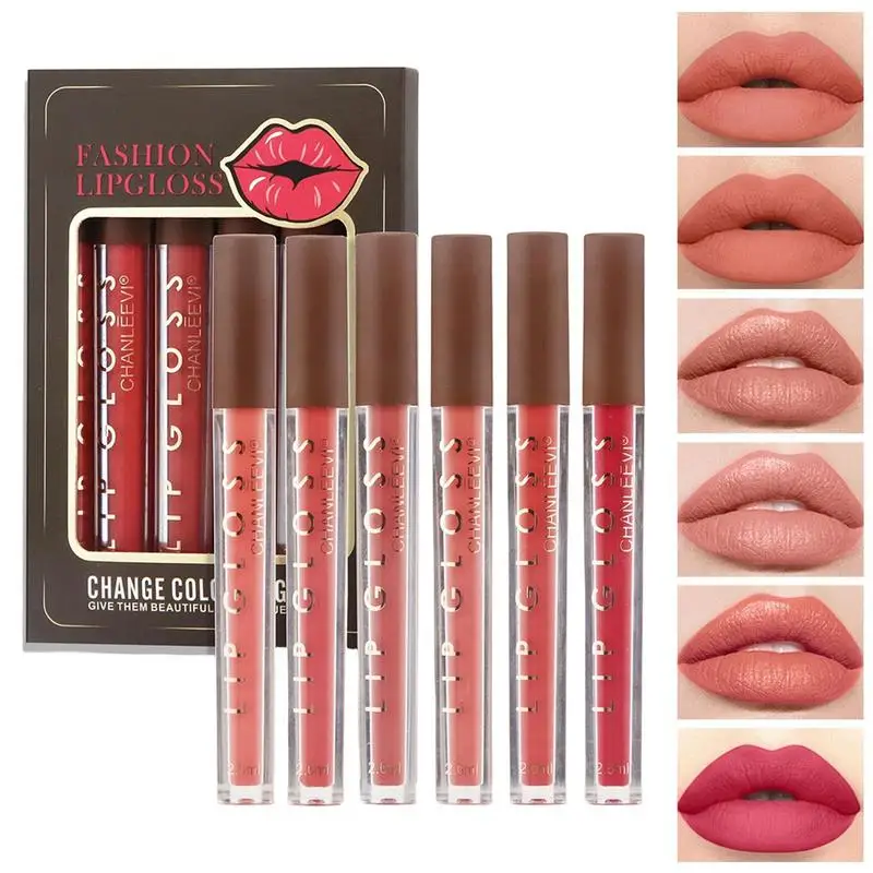 6 Kleuren/Set Matte Fluwelen Lipgloss Non-Stick Cup Waterdichte Langdurige Vloeibare Lippenstift Cosmetische Mode Make-Up