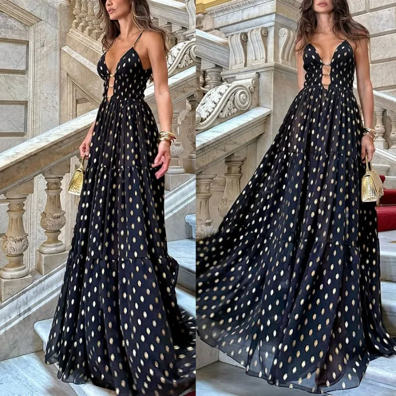 

Sexy Dress for Women Europe and America Spring and Summer New Suspenders Chiffon Printing Fashion Leisure Loose and Comfortable