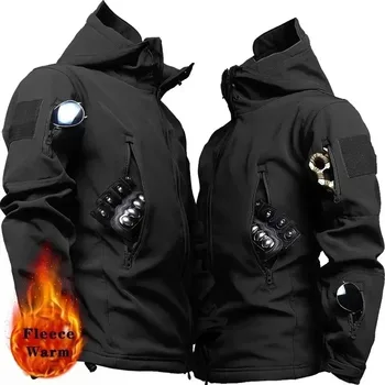 Men's Hooded Casual Military Outdoor Utility Jacket Fashion Sharkskin Soft-Shell Tactical Waterproof Combat Bomber Jacket 2